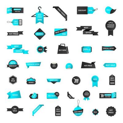Vector stickers, price tag, banner, label. Coupon sale, offers and promotions vector template. Shop price tag, retail, commerce, business. Set of speech bubbles