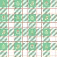 Tartan checked plaids red and green colors with Christmas elements. Seamless fabric texture Christmas theme pastel colors background. vector