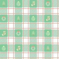 Tartan checked plaids red and green colors with Christmas elements. Seamless fabric texture Christmas theme pastel colors background. vector