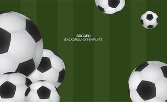 Ilustración vectorial 3d de balones de fútbol con espacio en blanco en el fondo del campo de fútbol. fondo de fútbol vector