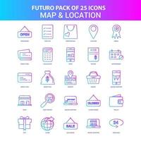 25 Blue and Pink Futuro Map and Location Icon Pack vector