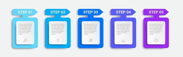 timeline infographic design with up arrow shape. 5 options or steps for business concept vector