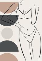 Abstract drawing with a female face, silhouette, elements of simple geometric shapes, in a linear drawing. Abstract. A woman's body. vector