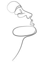 A continuous line, two female faces. Abstract, modern art. Fashion concept, one-line drawing for use in design. Abstract female faces touch one line of a vector drawing.
