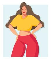 una chica feliz y hermosa está sentada y pensando en el amor. ilustración de una mujer joven y bonita enamorada. vector