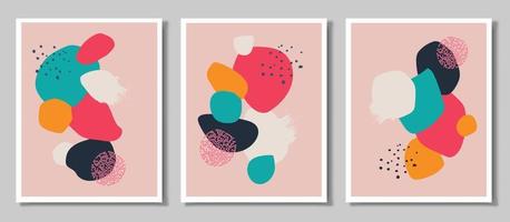 un conjunto de tres fondos abstractos. dibujadas a mano varias figuras y garabatos. modernas ilustraciones vectoriales de moda. vector