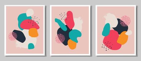 A set of three abstract backgrounds. Hand-drawn various figures and doodles. Modern trendy vector illustrations.