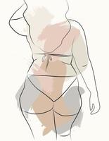 A simple body-positive elegant poster. Beautiful illustration of the line of a seductive female body. Minimalistic linear female figure. Abstract nude sensual linear art. vector