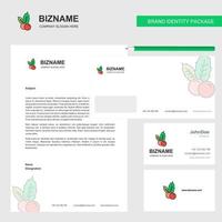 sobre de membrete comercial de cerezas y plantilla de vector de diseño de tarjeta de visita