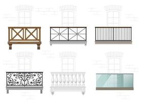 Set of different balconies on the facade vector