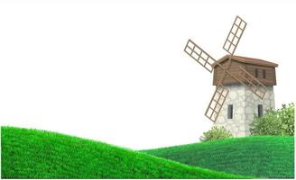 Landscape vintage windmill and green hills.eps