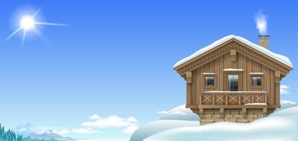 Alpine chalet house in snowy high mountains vector