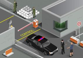 Isometric project of the post of the military zone vector