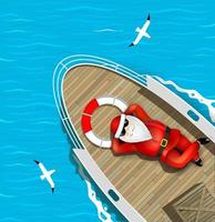 Santa Claus is swimming on yacht lying on the deck vector