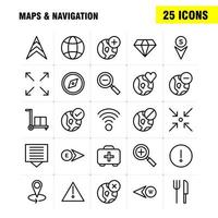 paquete de iconos de mapas y líneas de navegación para diseñadores y desarrolladores vector