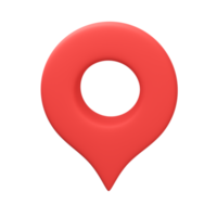 Red pin for pointing the destination on the map. 3d illustration png