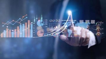 Data Analysis for Business and Finance Concept. Graphic interface showing future computer technology of profit analytic, online marketing research and information report for digital business strategy. photo