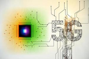 concepto de tecnología 5g controlado por la sabiduría foto