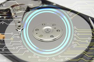 Close-up view of the hard disk storage plate. photo