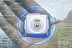 artificial intelligence concept People will control it, CPU chip put on hand. photo