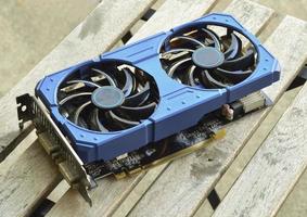 side view of graphics card, graphics card with blue color photo