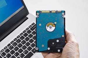 Hard disk drives are still widely used, hard drives in hand. photo