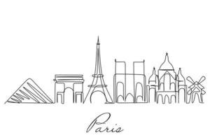 One line drawing of Paris city skyline. Simple modern minimalistic style vector. vector