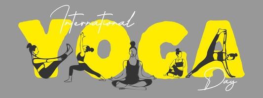 Collection of yoga poses Icons Isolated on White Background. Silhouettes of woman doing yoga and fitness exercises. Vector icons of flexible girl stretching and relaxing her body in different  poses.