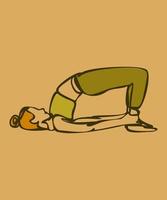 mujer haciendo ejercicio en pose de yoga. Postura de medio puente. ilustración de silueta aislada de color vectorial. concepto del día internacional del yoga. logotipo de yoga vector
