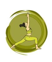 International Yoga day vector. Meditation Practice Yoga Colorful Fitness Concept. a girl stays in a warrior pose describing the shape of a circle with hands