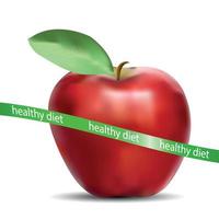 manzana y cinta métrica, símbolo de dieta. ilustración vectorial vector