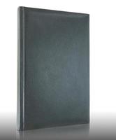 Black empty leather book on reflect floor and white background photo