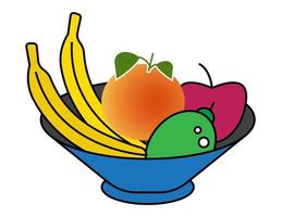 Bowl of fruit with oranges, banana, lemon and apples flat color icon for apps and website vector