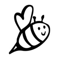 Hand drawn happy bee clipart. Cute honeybee doodle. For print, web, design, decor, logo. vector