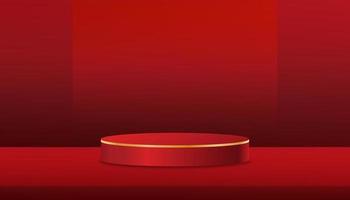 3D display cylinder podium on red wall background,Vector luxury studio backdrop scene with circle stage stand for Valentine, Chinese new year,Christmas,Mid Autumn Festival for product presentation vector