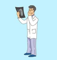 Doctor examining x-ray scan. CT scan. Radiologist. MRI scan. Flat vector illustration.