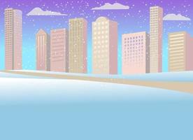 Winter landscape. Snowdrifts, snowing cold weather in the city. Urban landscape. vector