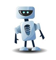 Artificial intelligence. Funny robot. Chat bot for virtual assistance. Chatter bot. Online messenger assistant on sites. Voice support service. Character for kids. vector