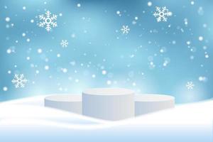 Winter background template with snow and podium vector