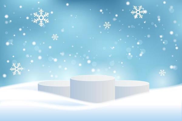 Winter background template with snow and podium
