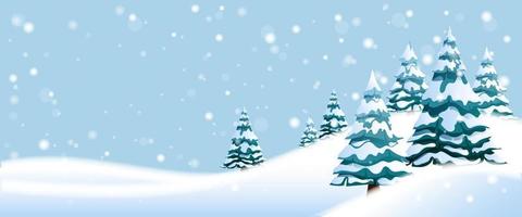 winter background landscape with snow and pine trees vector