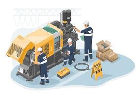 Engineer Maintenance concept failure machine isometric industrial employee worker fixing in factory element on white background isolated vector