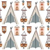 Seamless pattern nursery wigwam. Baby Shower Scandinavian pastel wallpaper. Textile fabric design for kids. Flat bohemian vector neutral background paper