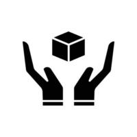 Hand glyph icon illustration with box. suitable for icon handle care. icon related to packaging. Simple vector design editable. Pixel perfect at 32 x 32
