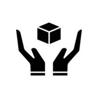 Hand glyph icon illustration with box. suitable for icon handle care. icon related to packaging. Simple vector design editable. Pixel perfect at 32 x 32