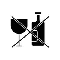 Bottle glyph icon illustration with glass and crosswise sign. suitable for alcohol free icon. icon related to packaging. Simple vector design editable. Pixel perfect at 32 x 32