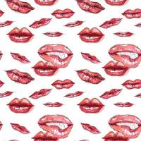 Seamless watercolor lips pattern. Watercolor lips pattern made of lips of different shapes. photo