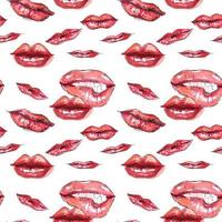 Seamless watercolor lips pattern. Watercolor lips pattern made of lips of different shapes. photo