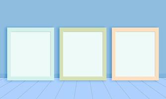 maqueta de marco de fotos vertical en el suelo apoyado contra la pared de la habitación vector