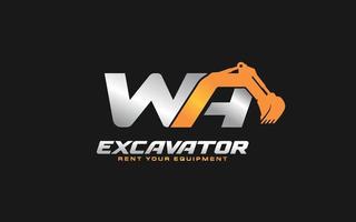 WA logo excavator for construction company. Heavy equipment template vector illustration for your brand.